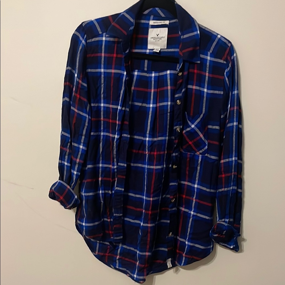Blue and Red Plaid Button-Up Shirt- LAST CHANCE